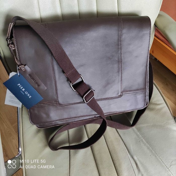Torba skórzana na laptopa brązowa, nowa, PIER ONE