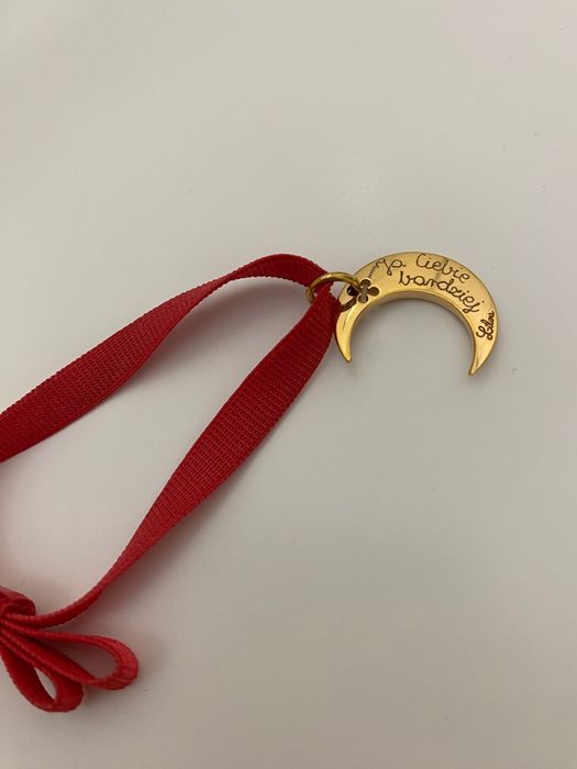 Bransoletka Lilou księżyc z cyrkonią pozłacany czerwona kokardka