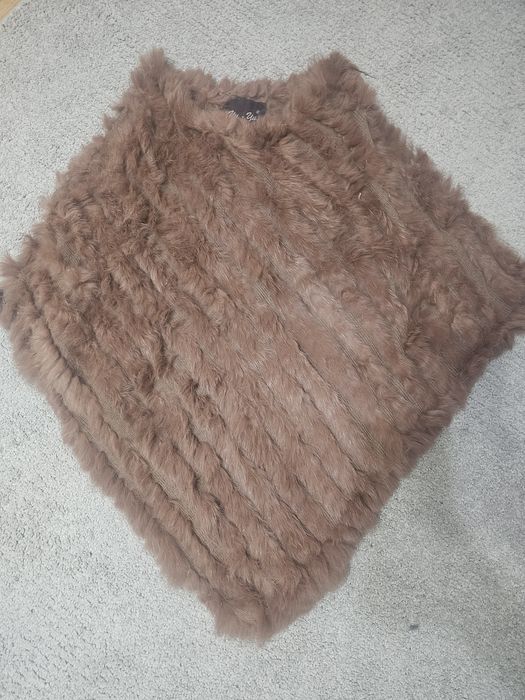 Poncho / Capa de Malha com Pêlo de Coelho Real - Como Novo