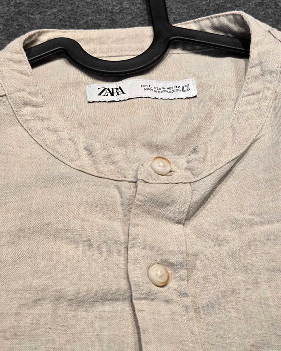 Lniana koszula Zara z długim rękawem, rozmiar L