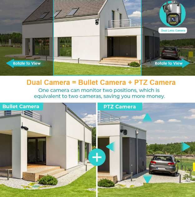 Универсальная камера вай фай видеонаблюдения IP 4K 8MP c 2 Объективами