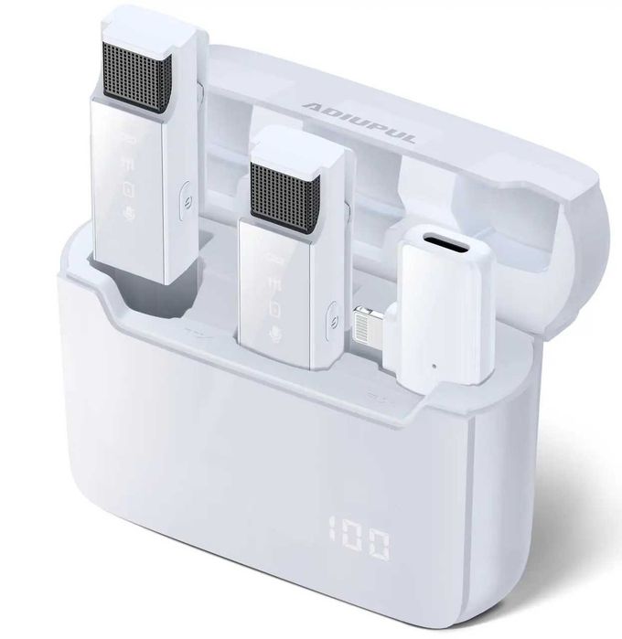 bezprzewodowy mikrofon lavalier do iphone biały adiupul s15