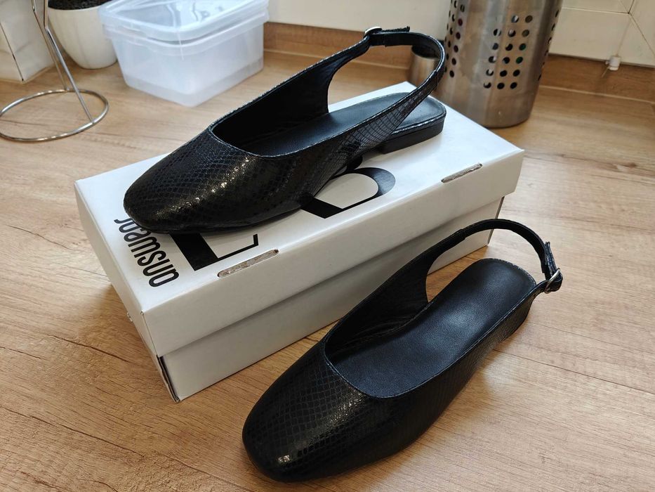 Baleriny skórzane buty damskie Answear LAB czarne