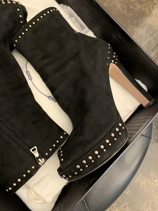 PRADA piękne botki z ćwiekami, skóra zamszowa