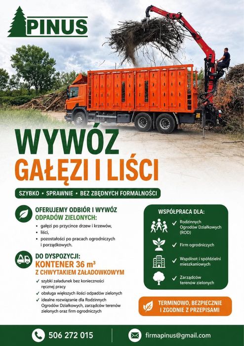 Wywóz gałezi odbiór liści drewno transport drewna