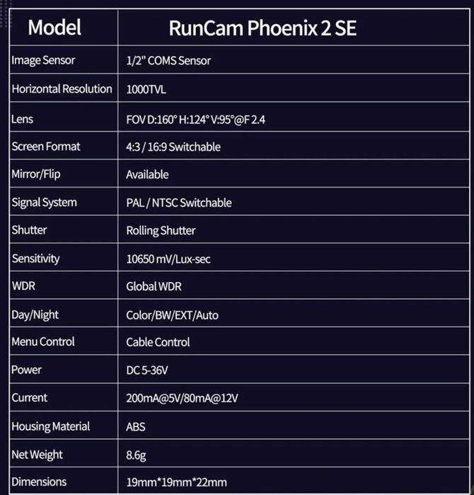 FPV аналогова камера RunCam Phoenix 2 SE V2