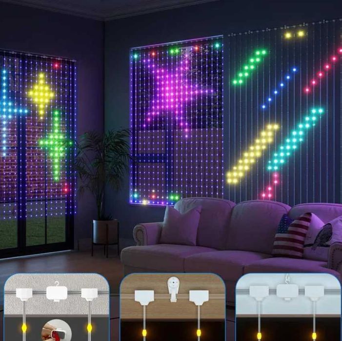 умная гирлянда штора  3х2м, 400 светодиодный rgb, SKF 8 Bluetooth