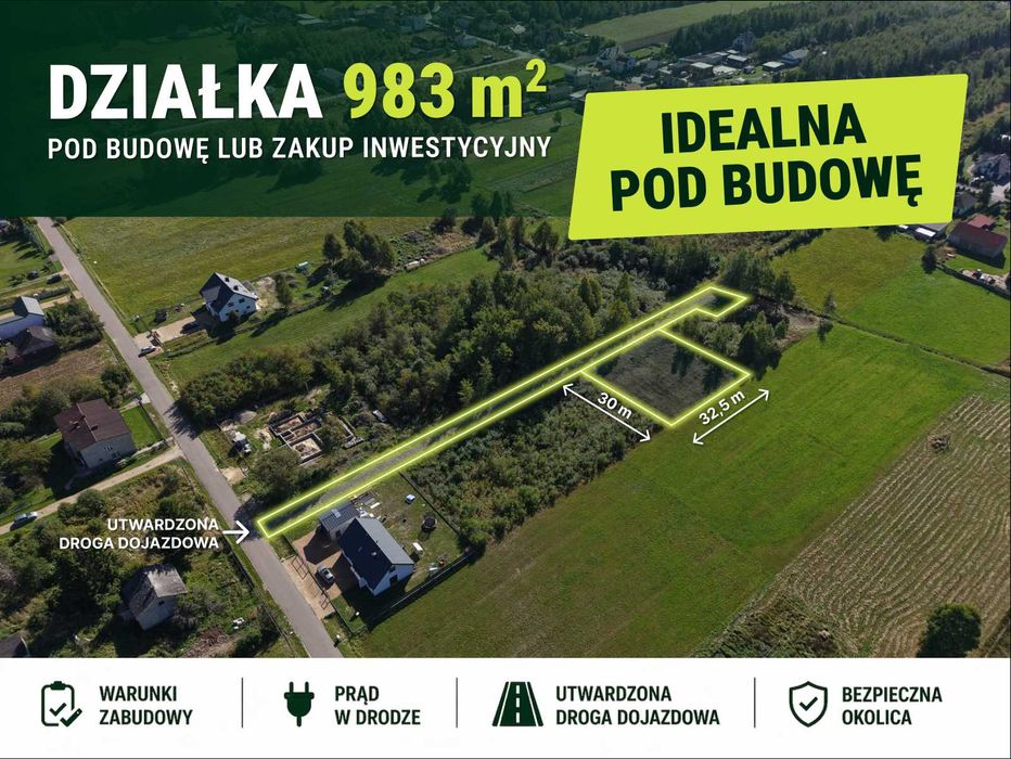 Działka 983 m² - WZ, prąd, droga, spokojna okolica blisko Częstochowy