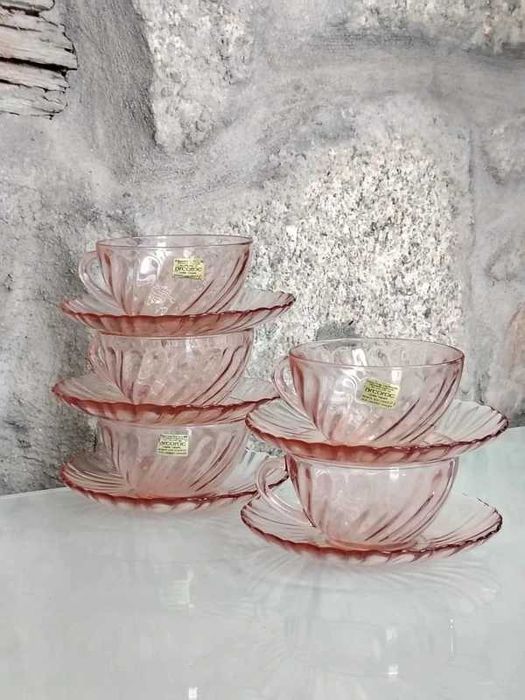 Conjunto de 5 Chávenas e Pires Arcoroc Rosaline Anos 70 ENVIO GRATIS