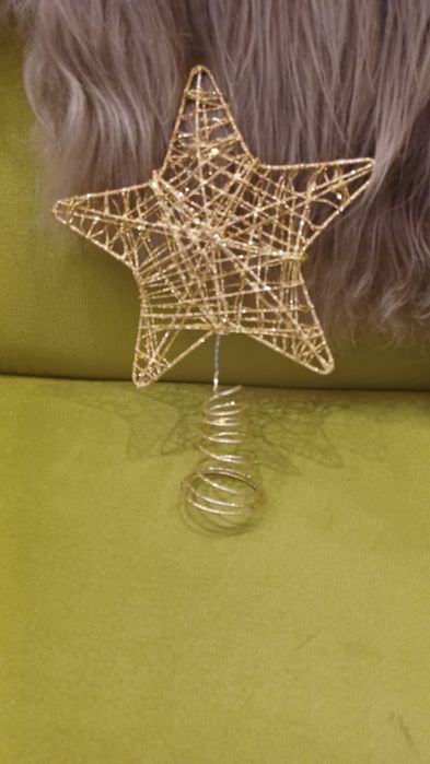Gwiazda brokatowy złota na czubek choinki 25 cm