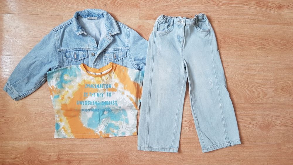 Набор 3в1: джинсовая куртка пиджак джинсовка футболка и джинсы джинси