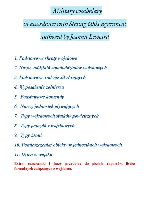 Materiały egzamin Stanag 6001 słownictwo wojskowe
