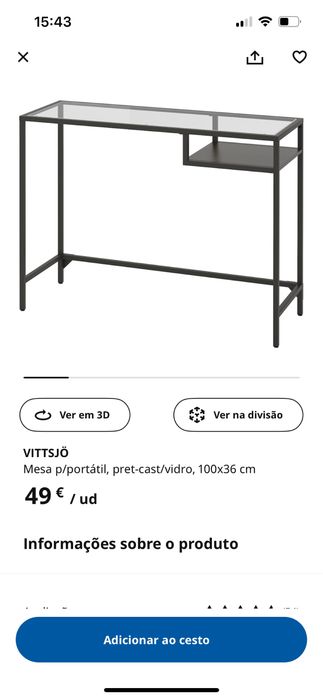 Mesa de vidro e metal em preto - IKEA