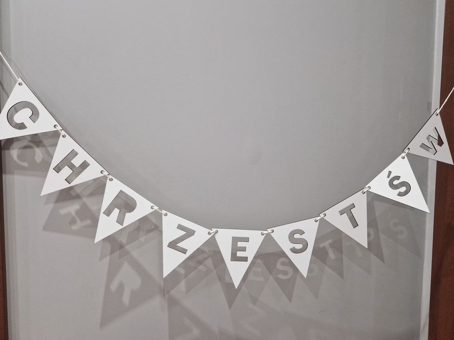 Drewniana girlanda chrzest komunia urodziny roczek imię dowolny napis