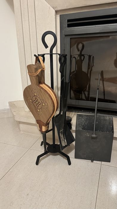 Conjunto completo de acessorios para lareira + foles + caixa para cinz