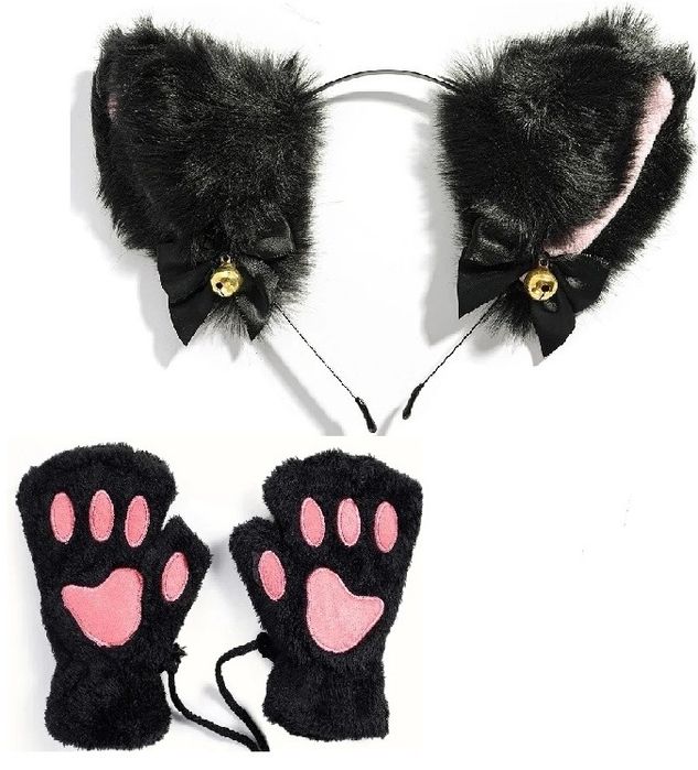 Kostium kot czarny kot opaska kot uszy kota łapki kota wilka rękawiczk