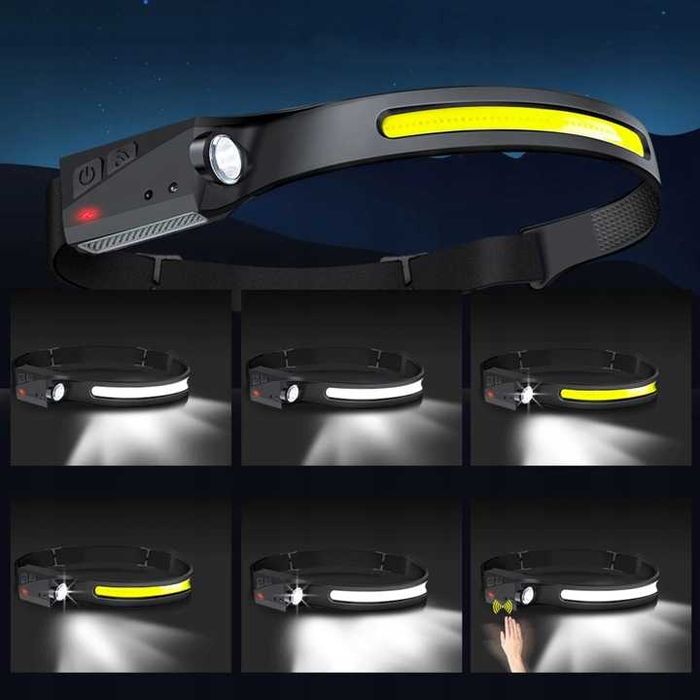 LATARKA Czołowa LED czołówka z czujnikiem ruchu COB wodoodporna MOCNA