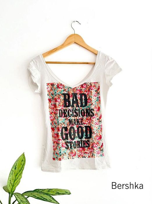 T-shirt Vintage Bershka Branca Algodão  Tamanho L