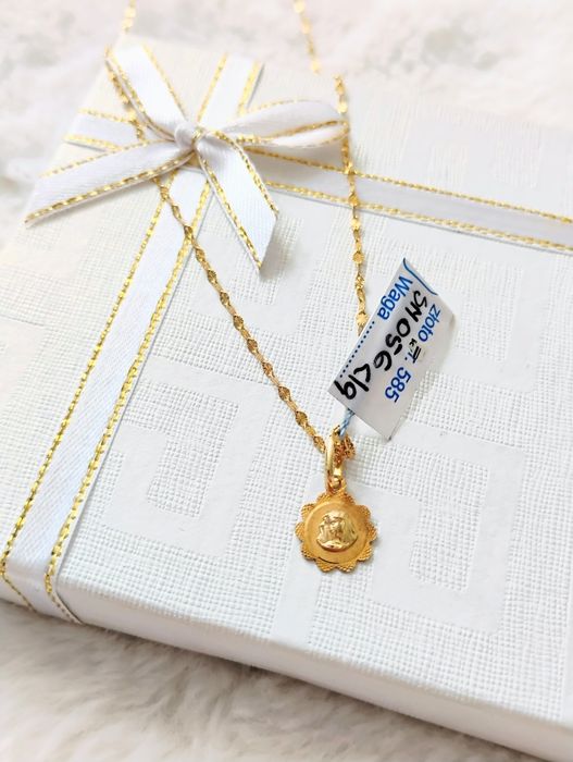 Złoty naszyjnik z medalikiem Maryja próba 585