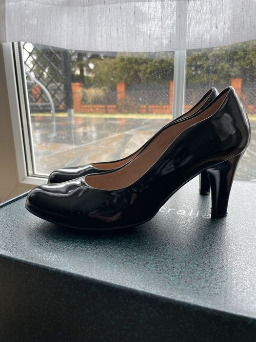 Czarne czółenka skórzane buty na obcasie glam szpilki skóra naturalna