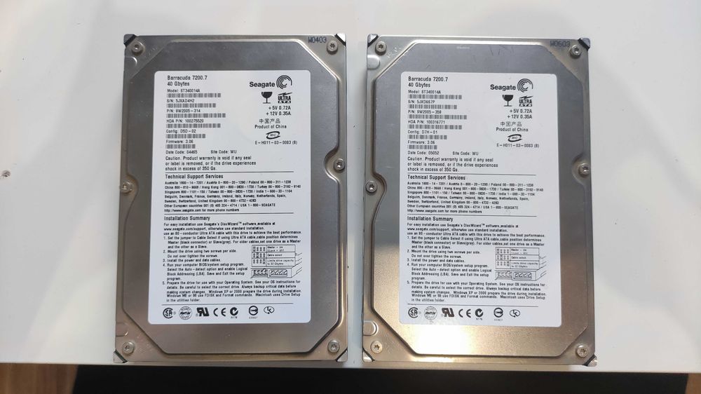 Dyski Seagate Barracuda ST340014A, 40 GB 2 szt. | Retro PC