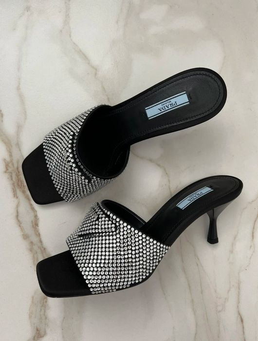 Prada Swarovski cristal mules klapki PRADA kryształki r.40