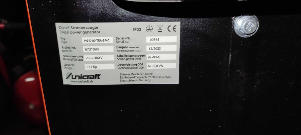 Agregat prądotwórczy Unicraft PG-D 80 TEA-S HC