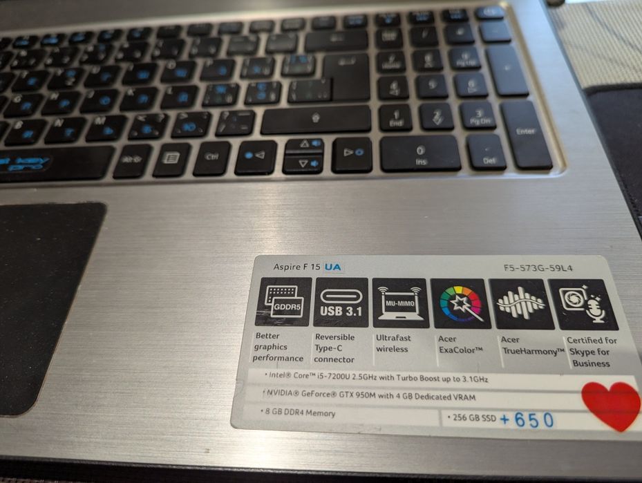 Acer aspire GTX950.4gb/16ddr/Ssd