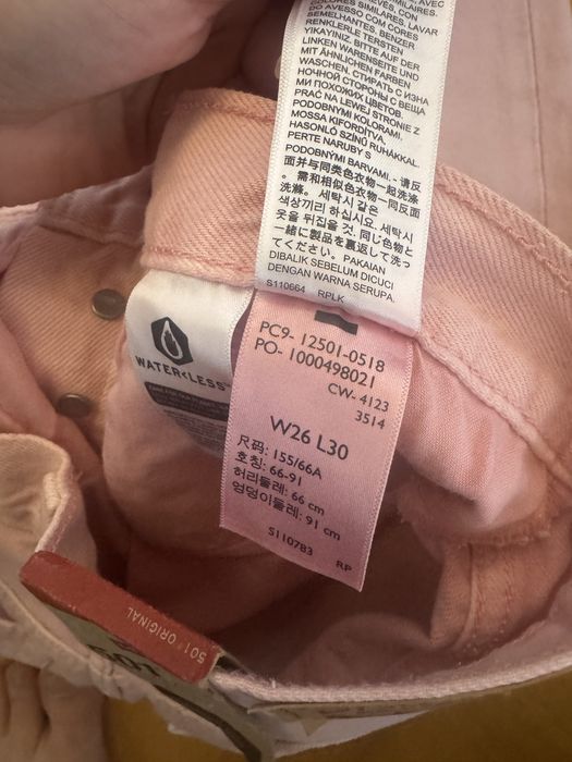 Nowe Jeansy LEVI'S 501  – Jasnoróżowe (Pink) – Rozmiar w26 L30