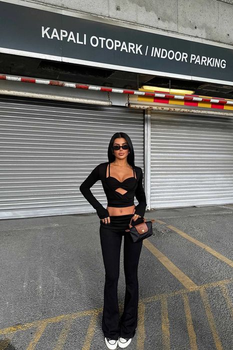 XS S M L Komplet Dopasowany Cut-out Black Glamour