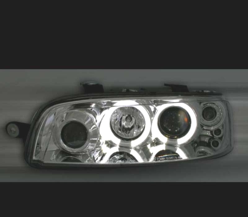 FARÓIS FRONTAIS FIAT PUNTO 99-03 ANGEL EYES FUNDO CROMADO