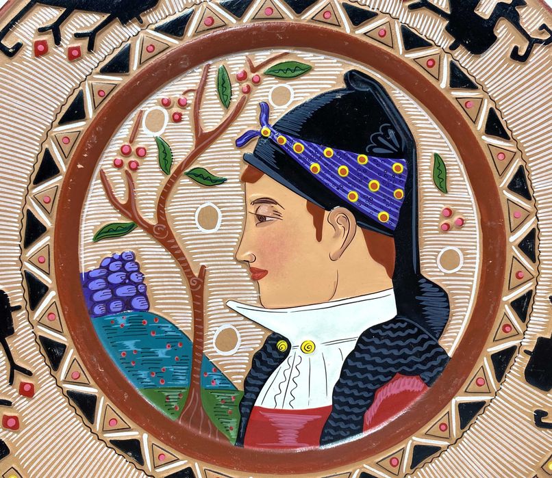 PRZECENA Talerz chłopak, włoska ceramika- Carboni Assemini- Sardynia