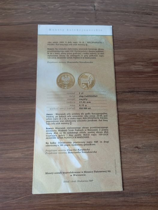 Folder emisyjny 100 lecie Akademii Sztuk Pięknych w Warszawie