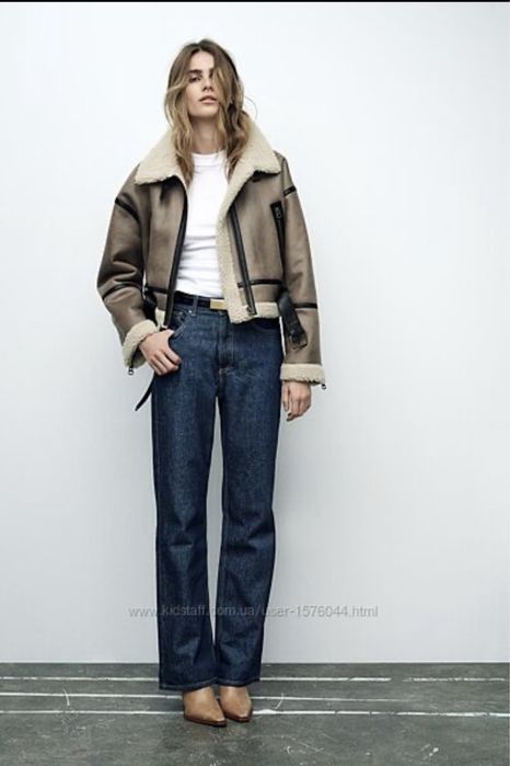 Дубленка Zara , авіатор, коротка коричневого кольору