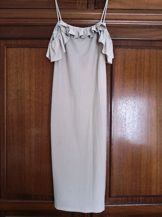Vestido cerimónia Bege M pelo tornozelo Mango