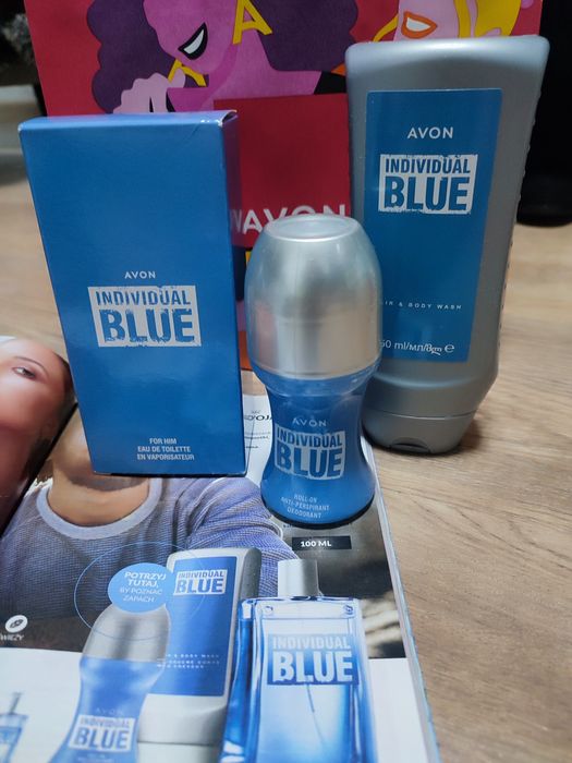 Oryginalny, nowy zestaw męski  Individual Blue Perfumy + Żel+ Roll-on