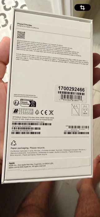 Iphone 17 pro Max Silver  256GB Novo .