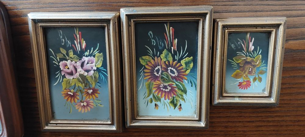 Quadros antigos flores e paisagem