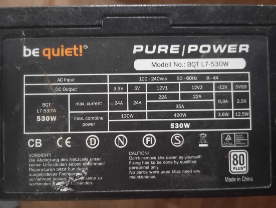 BE Quiet Pure Power 530 watt power supply for computer64584895597827120
