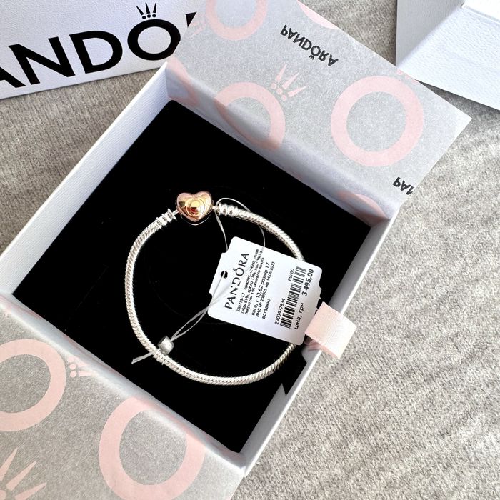 Браслет Пандора оригінальний Золоте серце Pandora новий срібло 925
