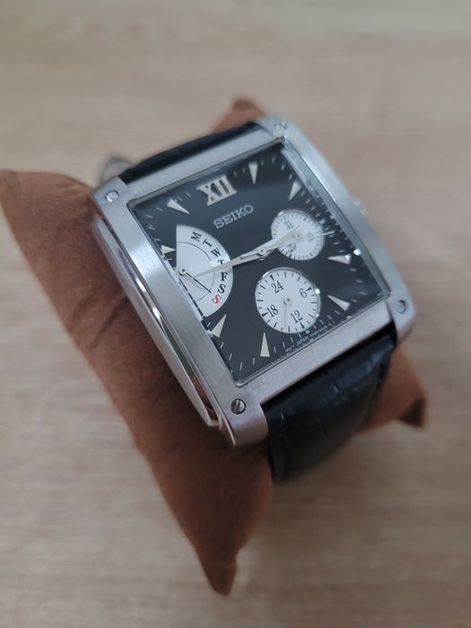 SEIKO SNT009P1 tank retrograde reverse panda NOWY