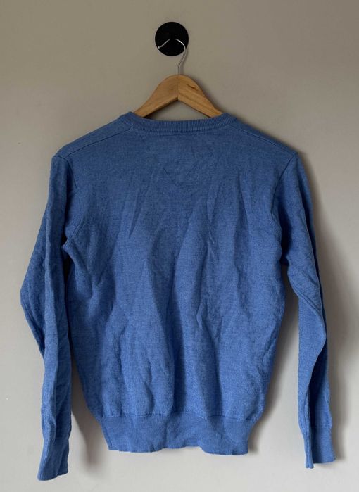 Sweter męski w serek z wełny z merynosa M niebieski