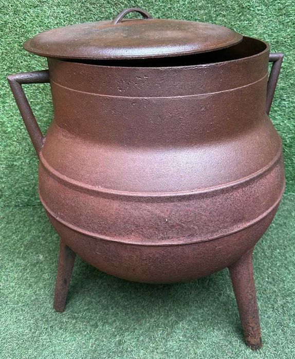Panela de 60 Litros antiga e rara, pote de ferro fundido com três pernas, antiguidade