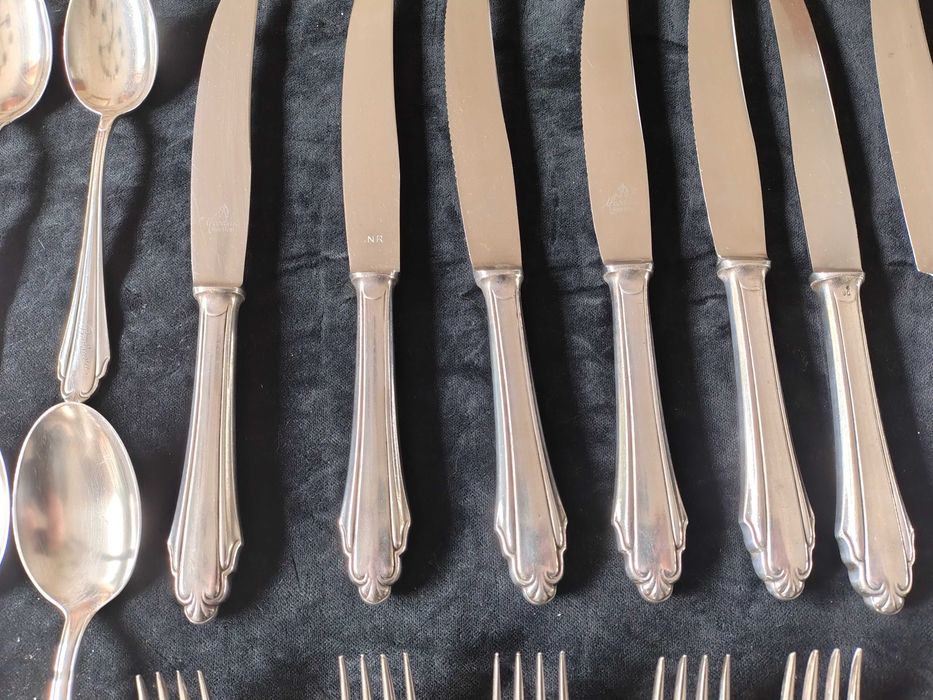 Platery posrebrzane sztućce zastawa stołowa 12 osób próba 90 119 sztuk