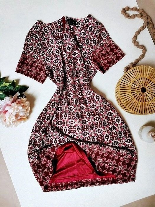 New Look Krótka Sukienka Trapezowa Wzory Boho Hippie Etno Aztec Retro
