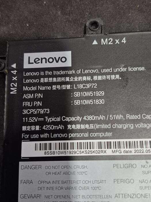 Oryginalna bateria Lenovo L18C3P72,SB10W51929,3ICP5/79/73