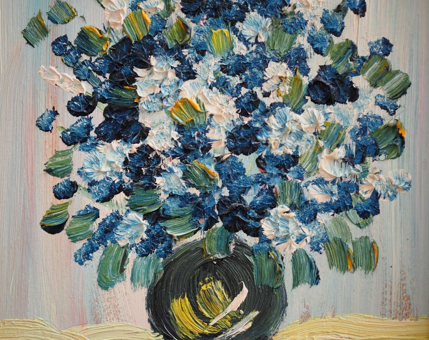 Stare obrazki olejne na dykcie, kwiaty, Krystiana Drzysga