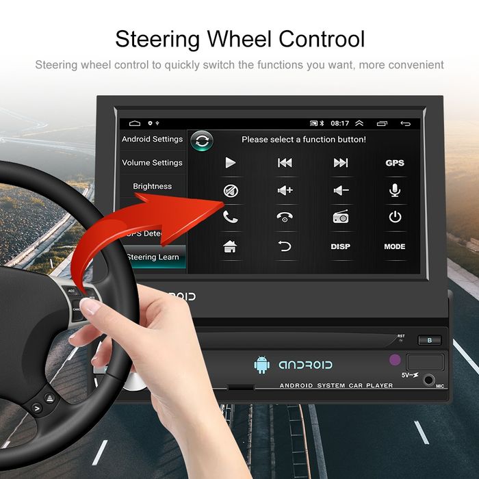 Rádio Android 1din Retrátil 8-core GPS Wi-Fi 4G Qled DSP CARPLAY 4/64G