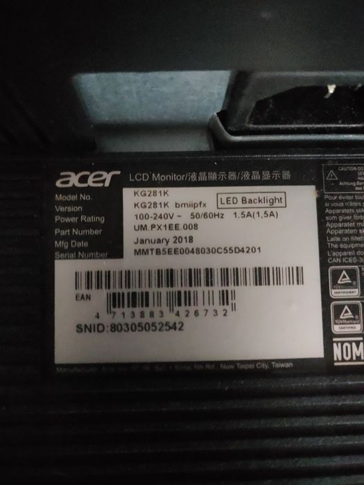 Монитор 4K 28 дюймов Acer KG281K