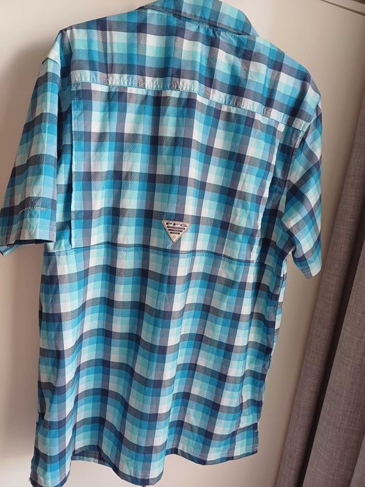 Columbia Men's Super Slack Tide Camp Shirt, Pool Mid Gingham, Small